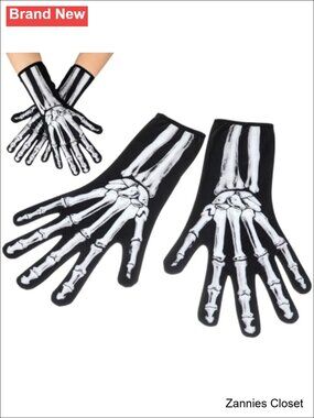 👻 Skeleton Hand Gloves Full Finger Cloth Costume Accessory 1 Pair